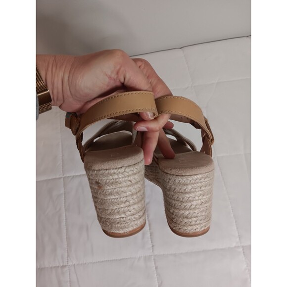 Toms Espadrille Wedge Heels Tan Crossover Open Toe Sz 6.5 - Picture 3 of 8